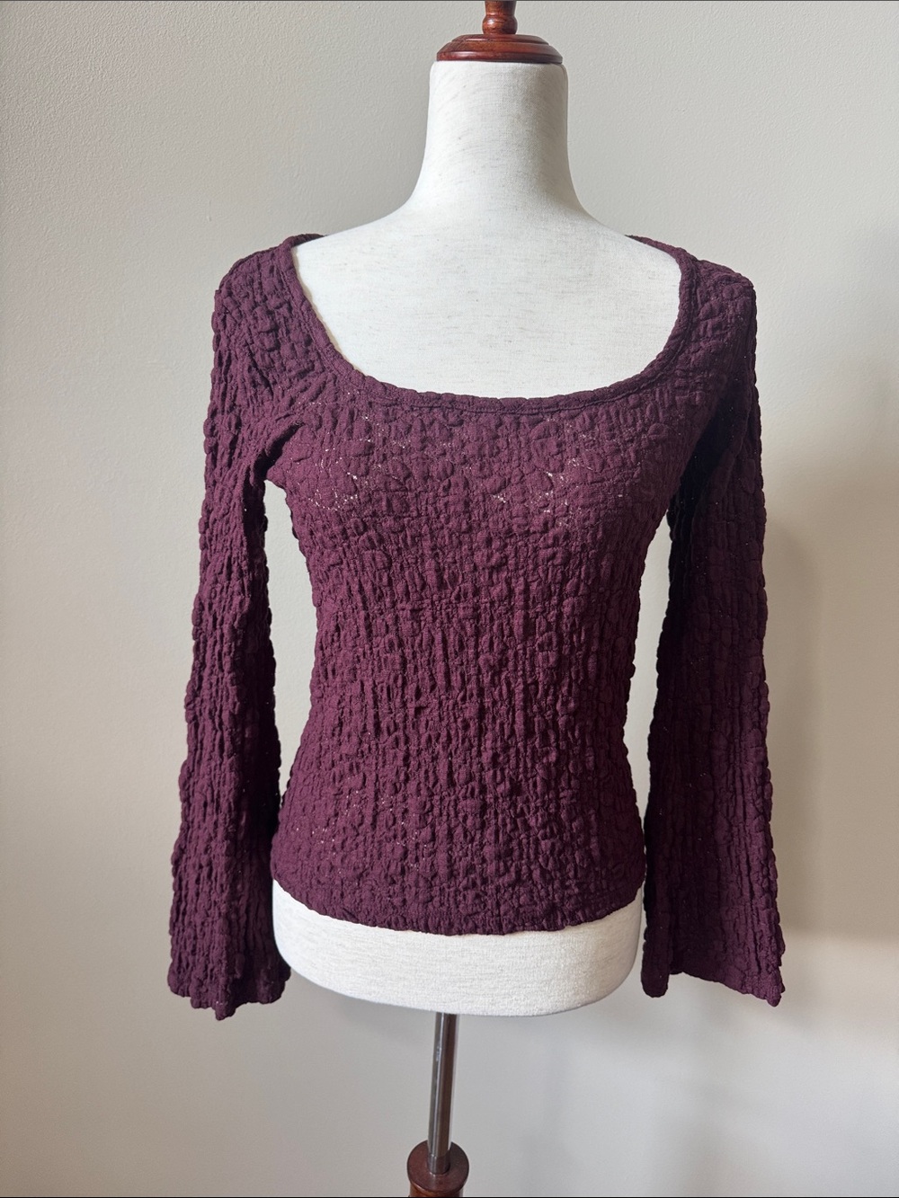 Old Navy Textured Scoop Neck Long Sleeve Top - Plum